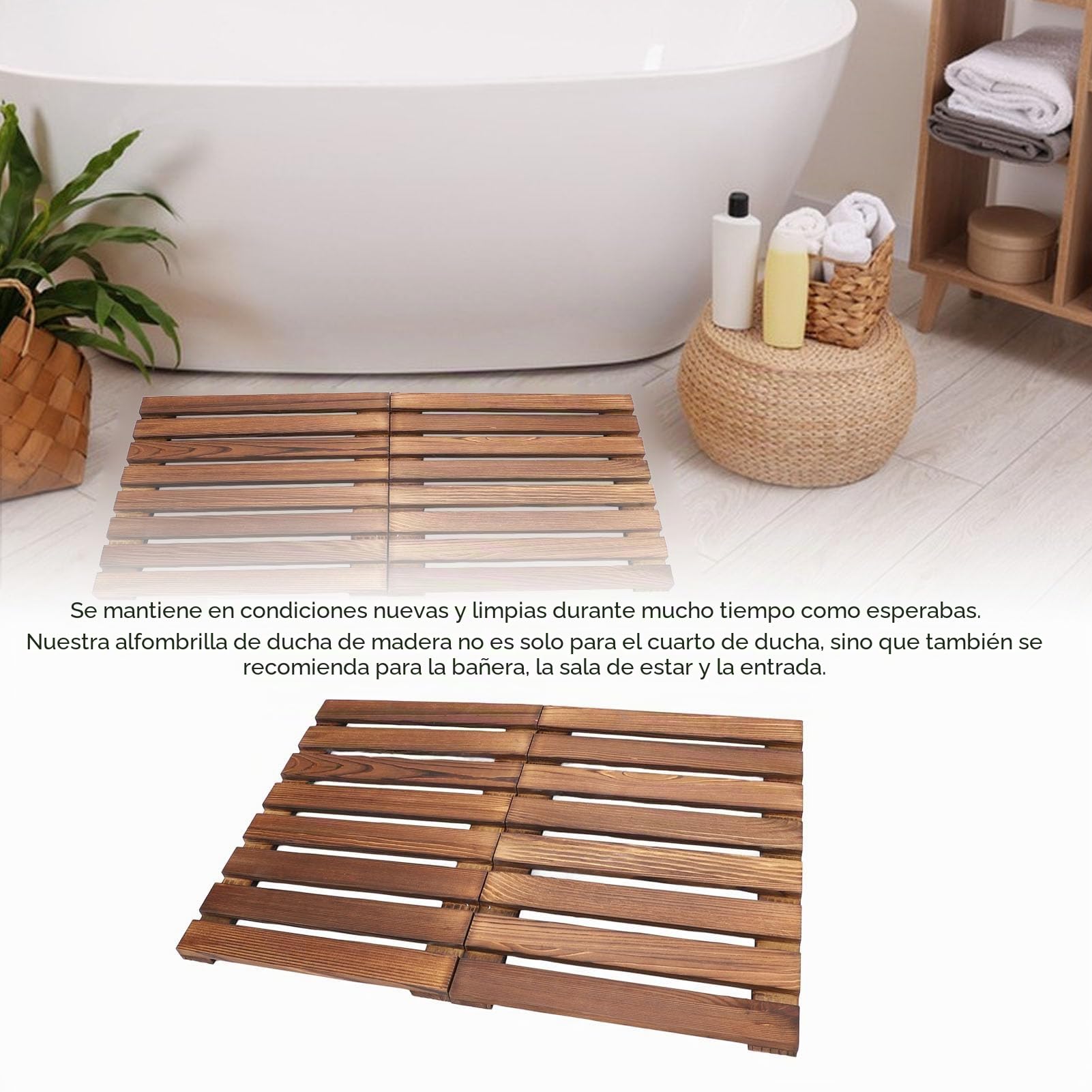 Alfombra de Ducha, Cubierta de Madera para Bañera, Alfombra de Ducha Plegable, 59 X 41,2 Cm, Versátil para Uso Interior y Exterior, Alfombra para Ducha y Sauna