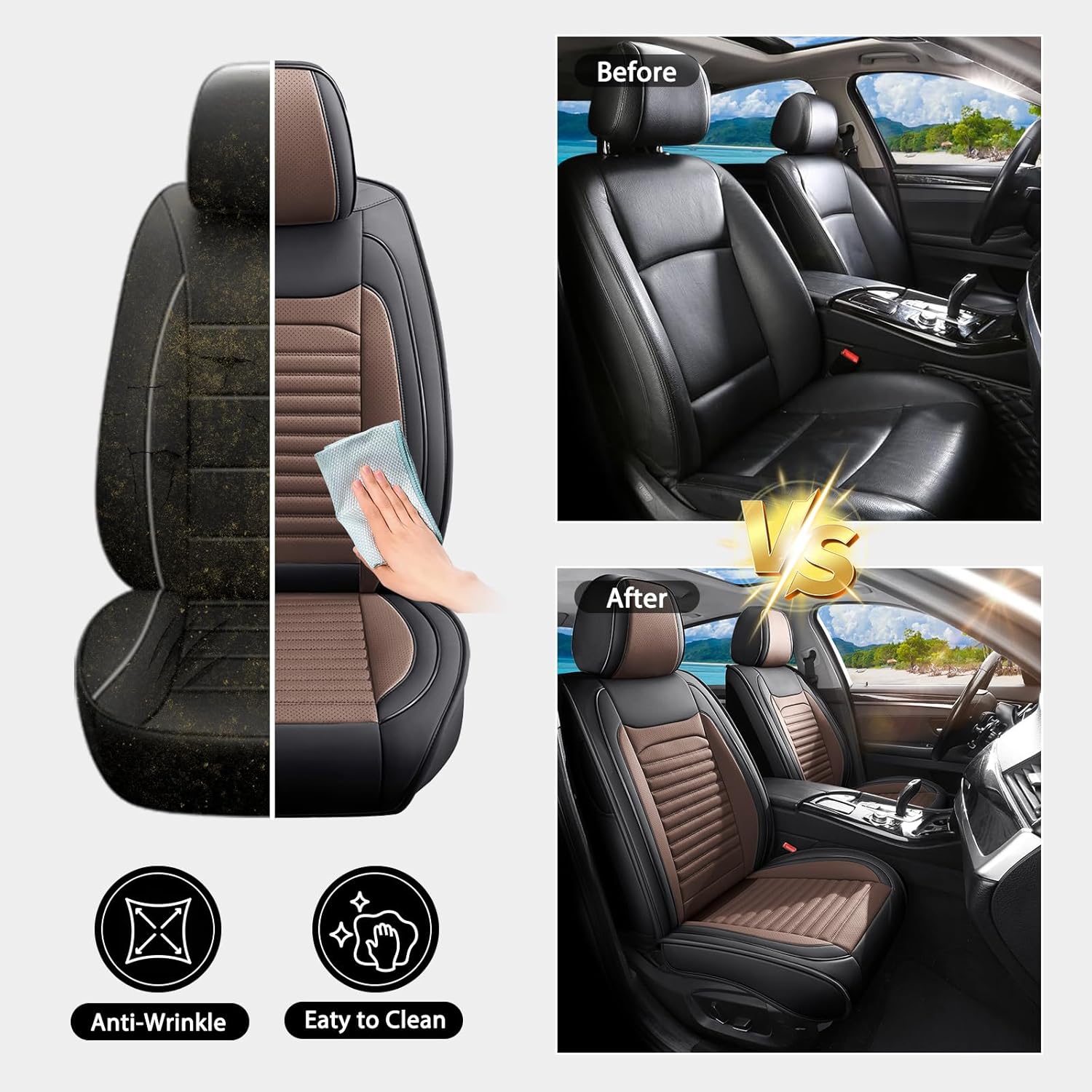 Car Seat Covers Full Set Fit for Forester 2002-2025,Full Coverage Car Seat Covers Sets,Breathable Anti-Slip Waterproof All-Weather Seats Protectors(BlackBrown,Full Set)