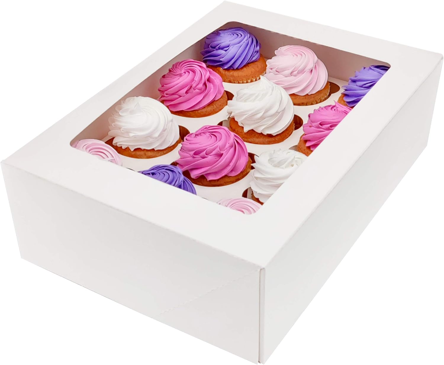 BAKELUV Cupcake Boxes with Window 13x9.5x4” White, 12