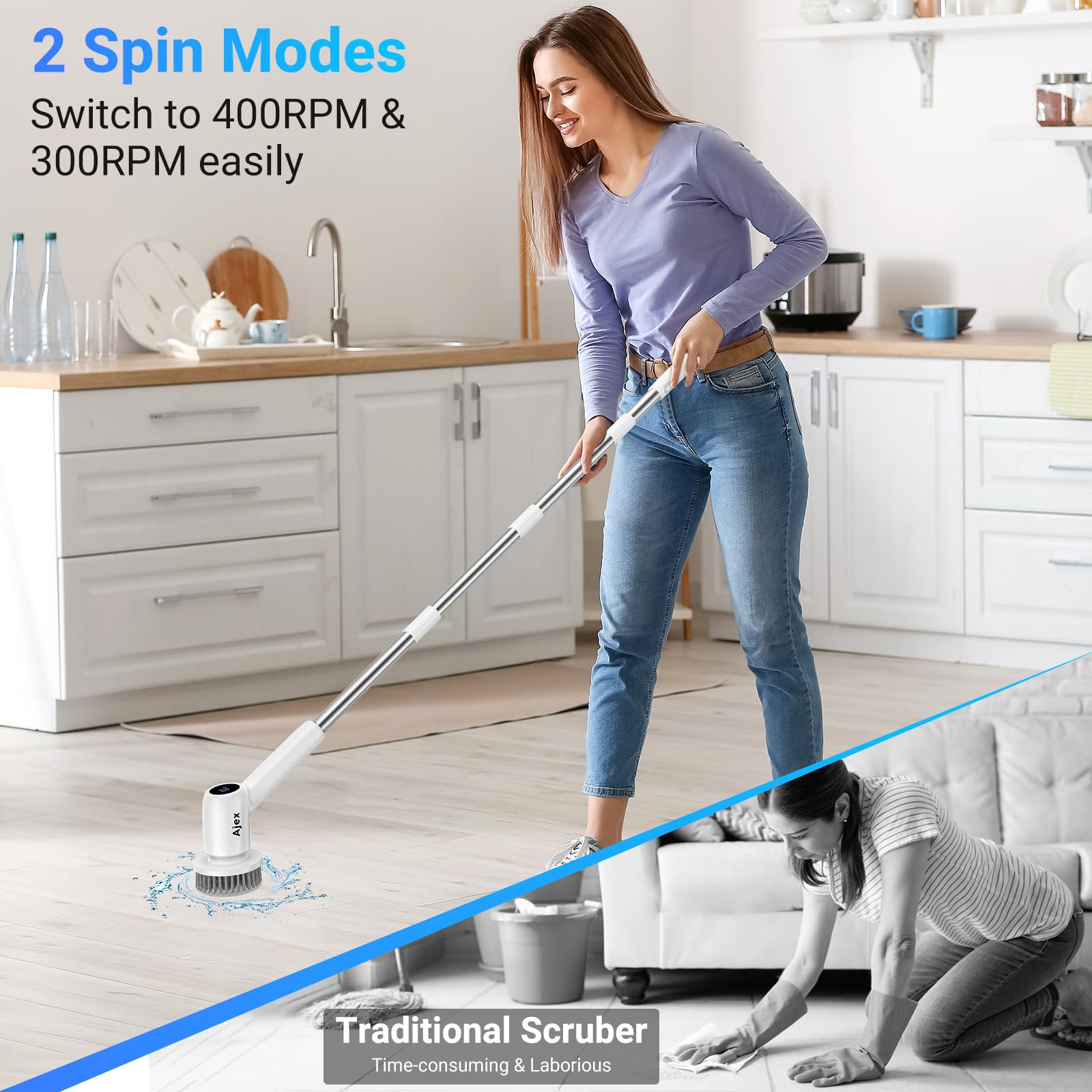 Sonic Scrubber - Spazzola Elettrica Per Pulizie Con 4 Testine, Potente E Multiuso - Foto 5