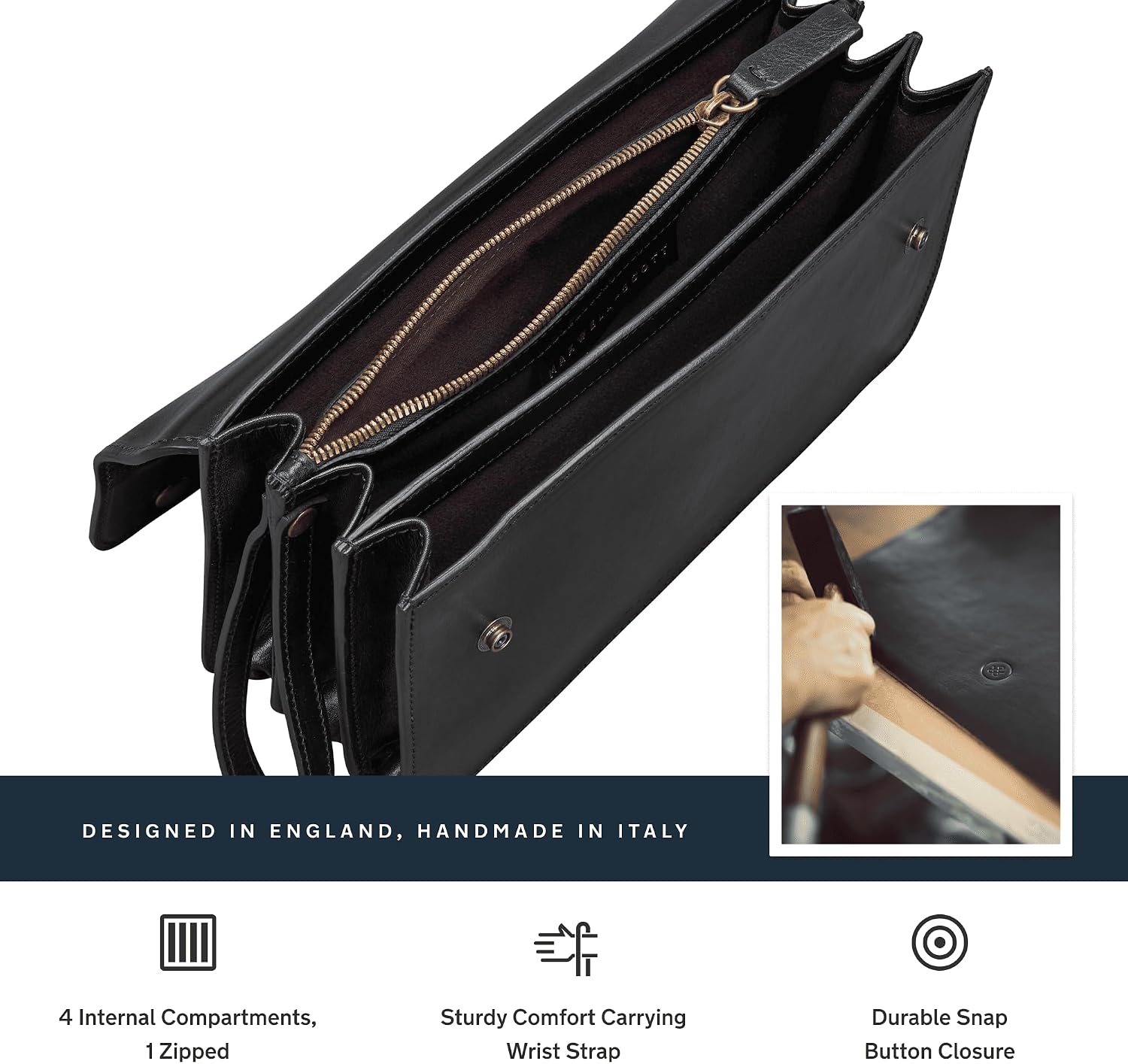 Maxwell Scott - Mens Luxury Leather Clutch Bag with Wrist Strap - Handmade from Italian Full Grain Hides - The Santino Small