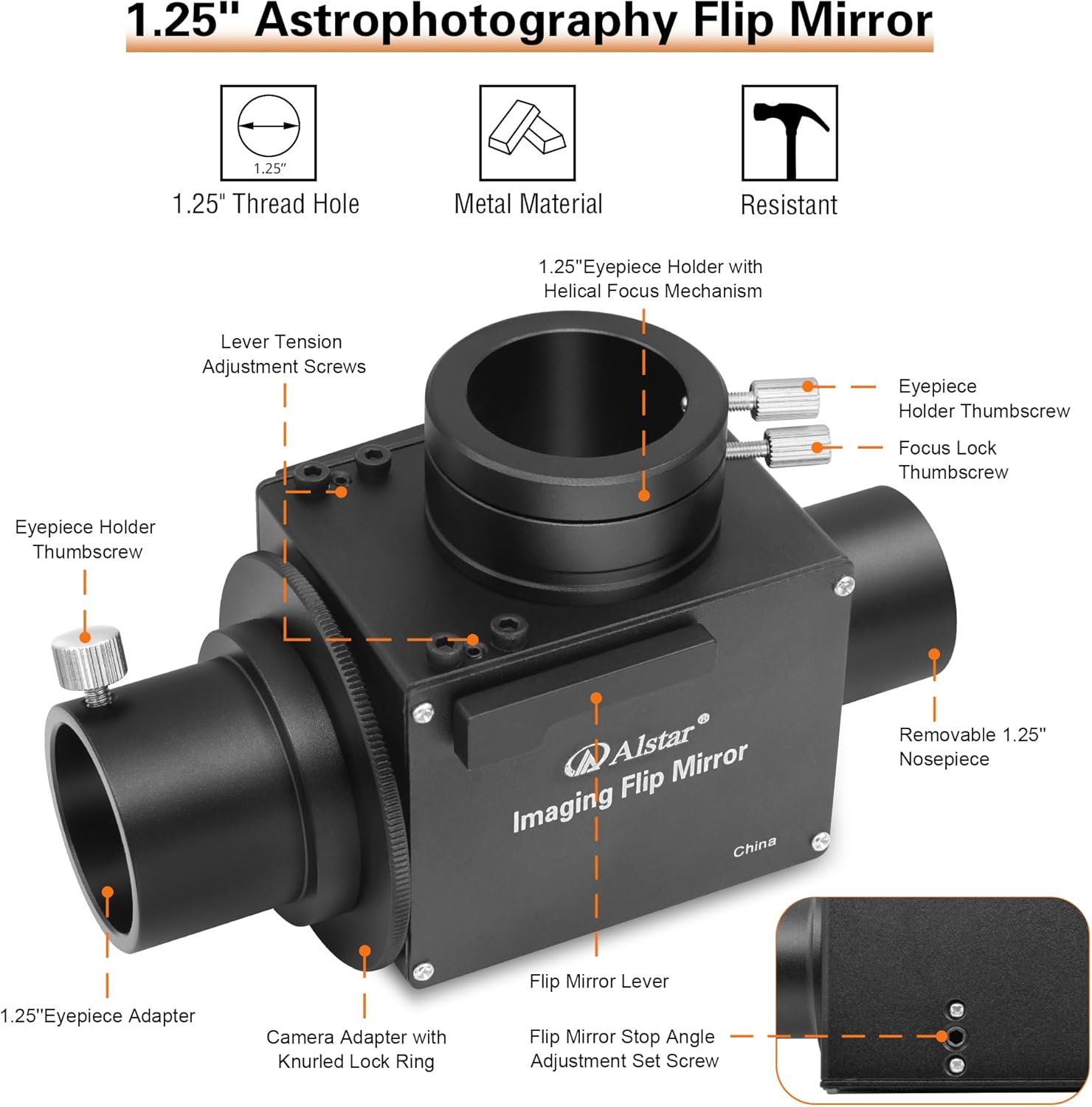 Alstar 1.25" Astrophotography Flip Mirror - Bundle with - Finder Deluxe Telescope Reflex Sight