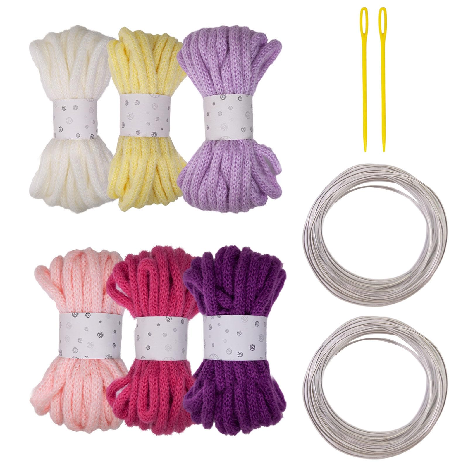 Meiliyizu 6Rolls Braided Polyester Rope 7mmX5Meters Hollow Braided Cord with Needle and Fixed Wire for Art and Decoration Yarns Skein for