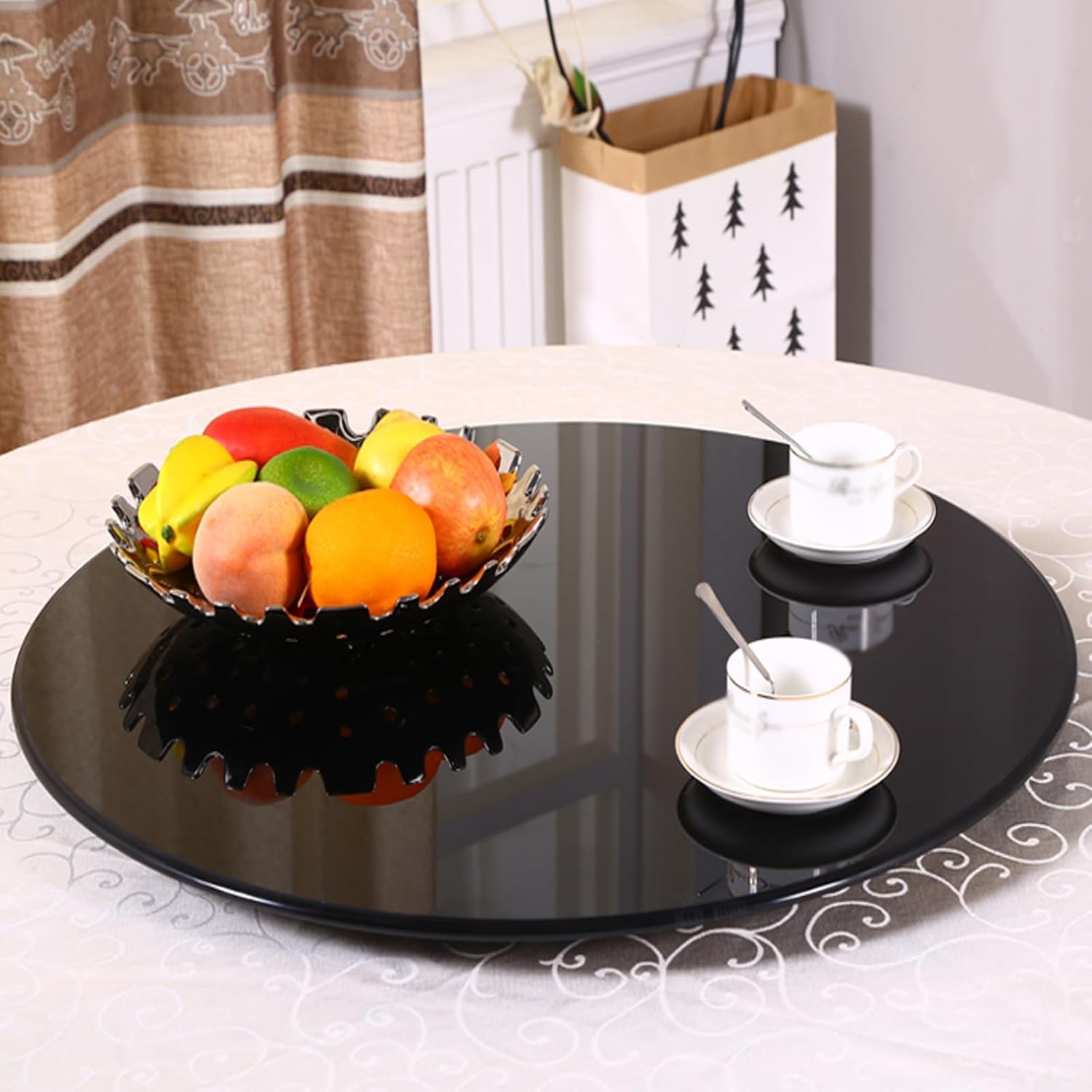 Round Table Top Black I Dining Tables 7MM Heavy Glass top I Very Nice Tempered Glass Topper 95cm/37.4in，Replacement Table Top，Beveled Polished,for Indoor Outdoor(58CM (23IN))