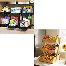 Sevenblue 3 Tier Wooden Fruit Basket with 2 Mobile Banana Holders, Height Adjustable 2 Packs Under Sink Organizer