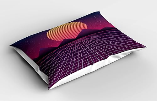 Miniatura 34 de Ambesonne Synthwave - Funda de almohada, diseño bicolor abstracto retro inspirado en los años 80, diseño de rayas onduladas, funda de almohada