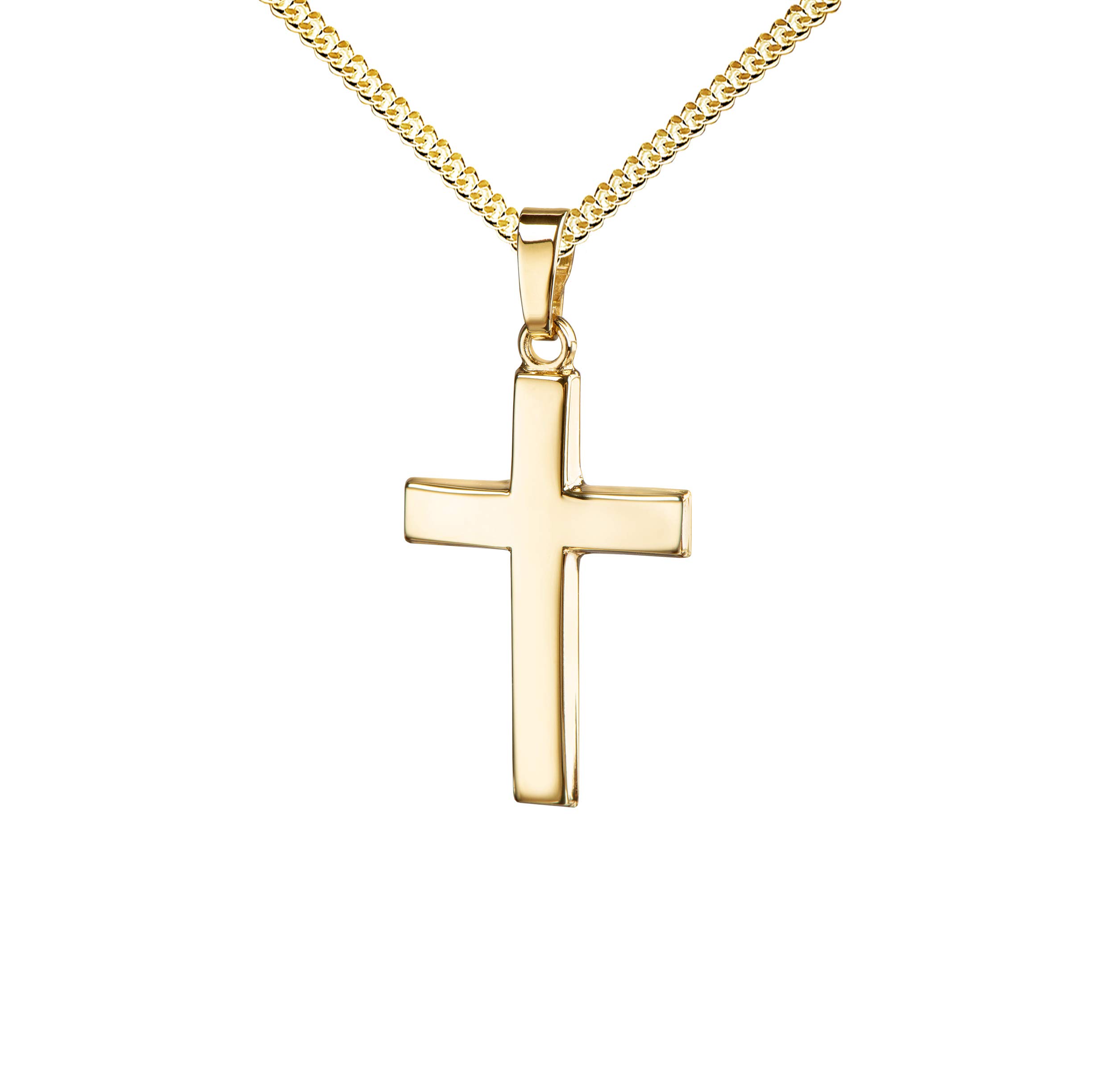 Anhänger-Kreuz 585 Gold-Kreuz 14 Karat für Damen, Herren und Kinder Kreuzanhänger Kettenanhänger in gewölbter Form + Schmuck-Etui