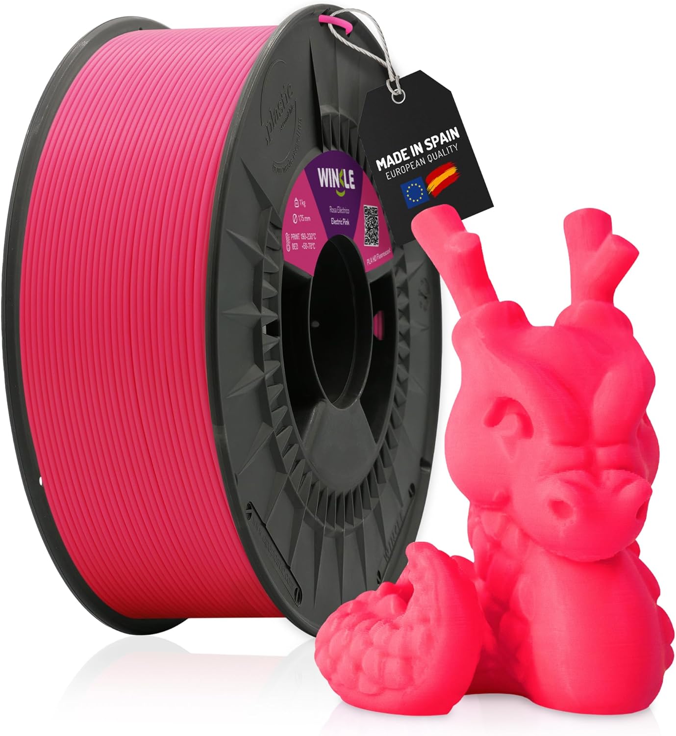 WINKLE PLA HD Fluorescent Filament 2.85 mm Electric Pink, 1 kg Spool, 3D Printer Filament Compatible with FDM Printers, 3D Printing Materials, Dimensional Accuracy +/- 0.05 mm, Easy to Print