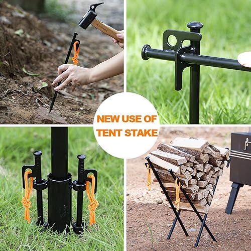 Miniatura 5 de Estacas para tienda de campaña, 12 pulgadas, estacas de metal resistente con cuerda reflectante y bolsa de almacenamiento para camping, 8 piezas