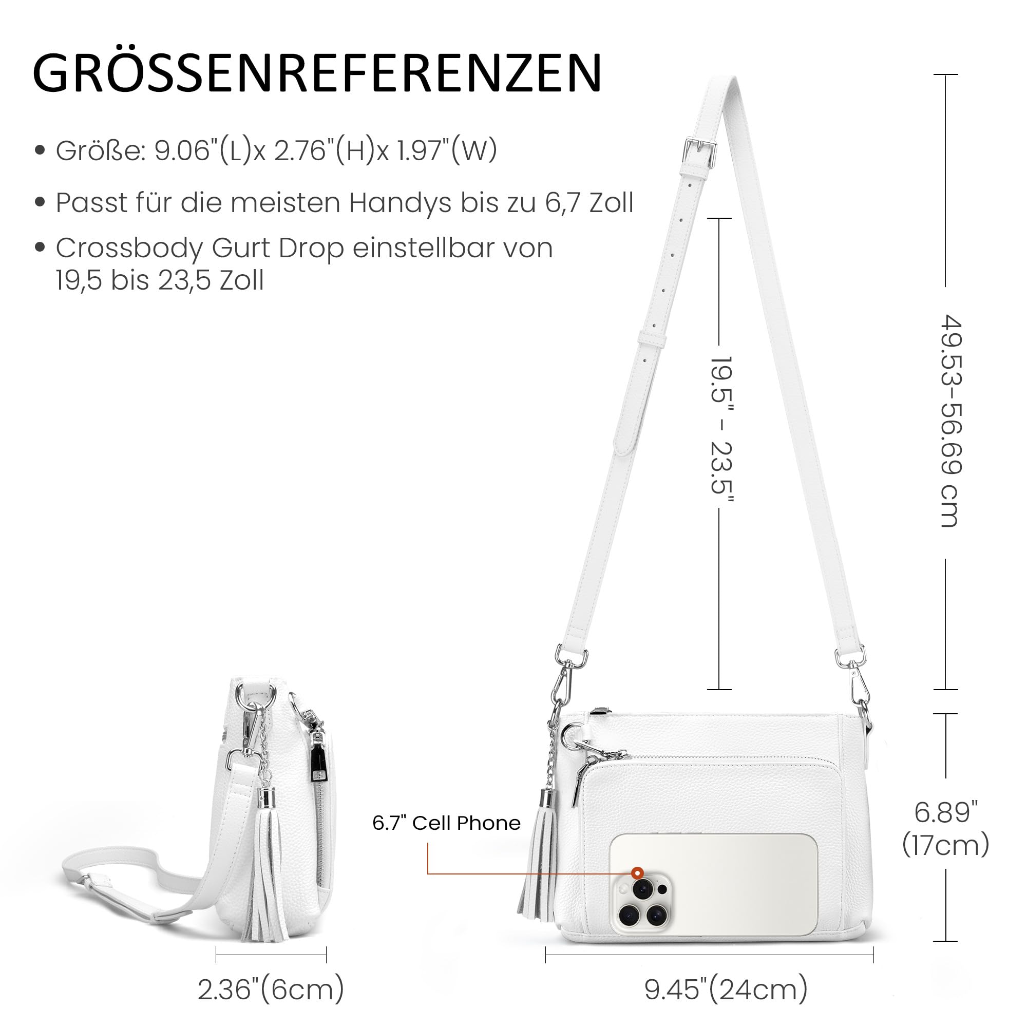 befen Echtleder Umhängetasche Damen mit Anti Diebstahl, Leder Handtasche | RFID-Blockierung Crossbody Bag Damen Klein Tasche, Handytasche zum Umhängen mit integrierter Brieftasche