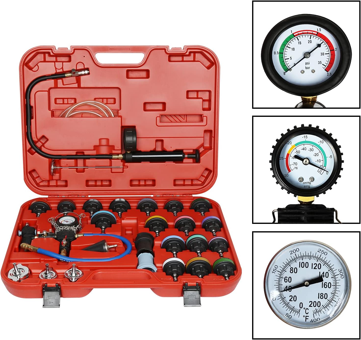 SIXTOL Cooling Tester 14 Set - Kühlsystem Abdrückgerät 0-2,5bar Mit 12 Adaptern