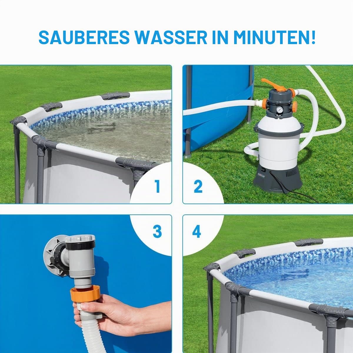 Bestway Water_Pump 58515-2 Sandfilterpumpe 3.028 l/h, mehrfarbig, 36 x 52.5 x 36 cm 3 028 l/h
