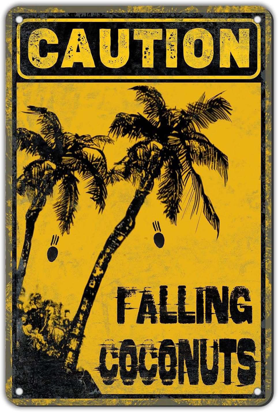 SMAZDFXX Caution Coconuts Metal Tin Sign Caution Falling Coconuts Vintage Sign Warning Signs Funny Wall Decor Plaque For Beach Poolside Outdoor Decoration 8"x12"