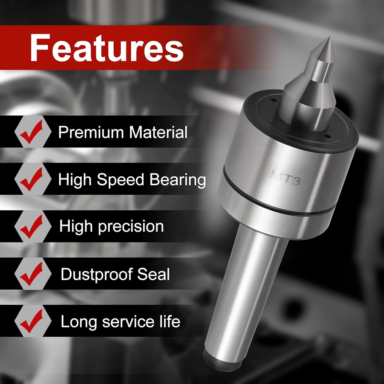 Hozly Morse Taper Medium Duty MT3 Live Center,High Accuracy 60 Degree Triple Bearing Lathe CNC Tool for Lathe Tailstock Machine (MT3)