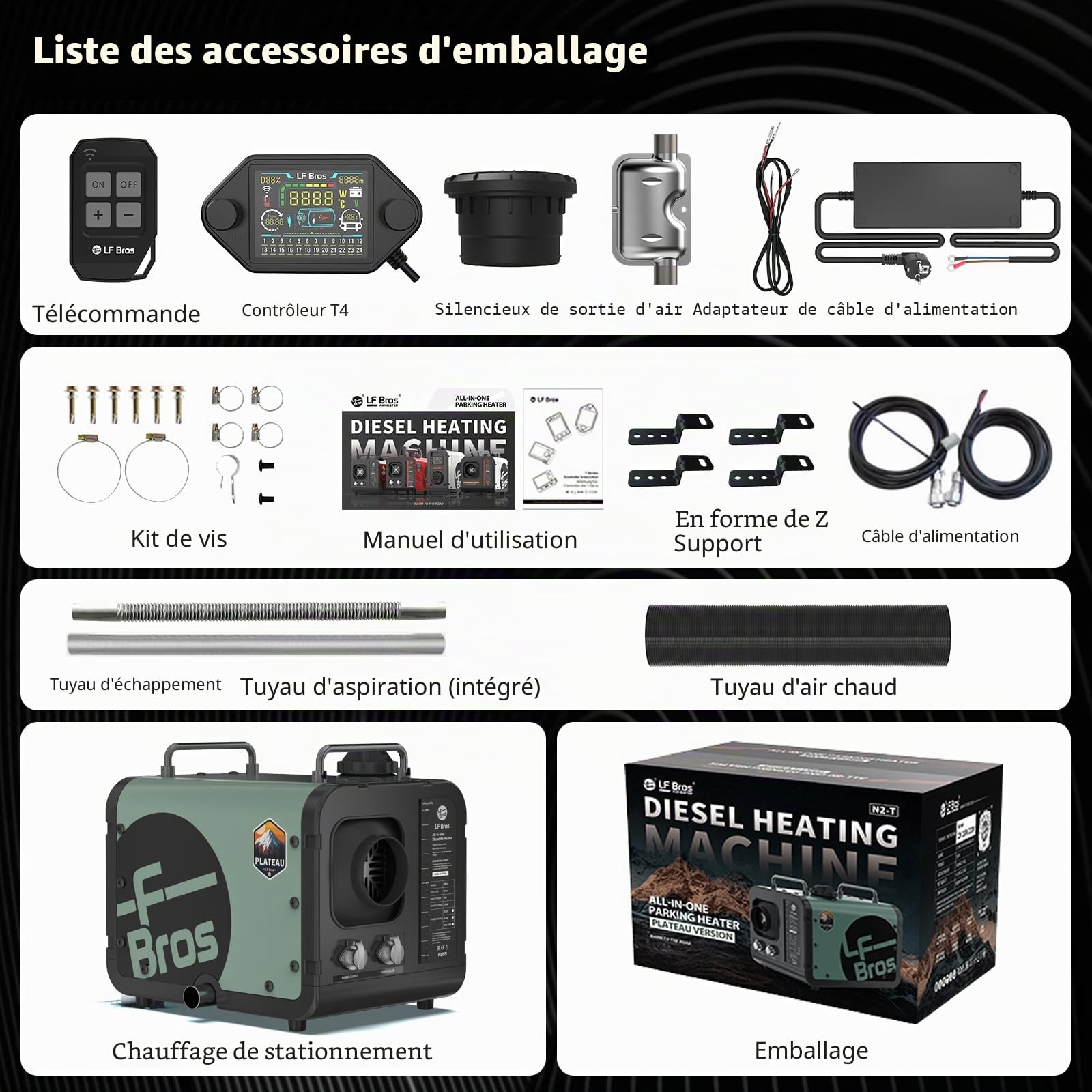 LF Bros Chauffage Diesel 5KW, 12V/220V Chauffage à Air Diesel en Mode Plateau avec Minuterie et Contrôleur LCD, Adapté pour Camping-car, Camion, Tente
