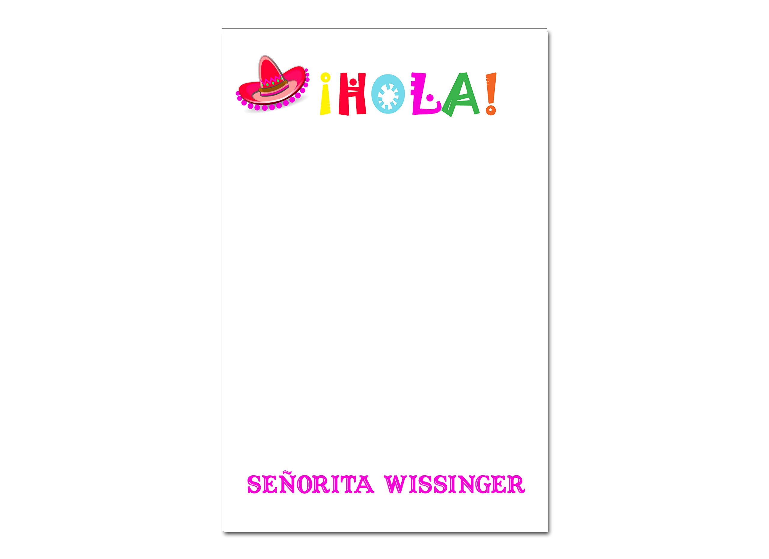 Personalized Spanish Teacher Notepad Spanish, Sombrero, Hola Notepad Spanish Teacher Gift