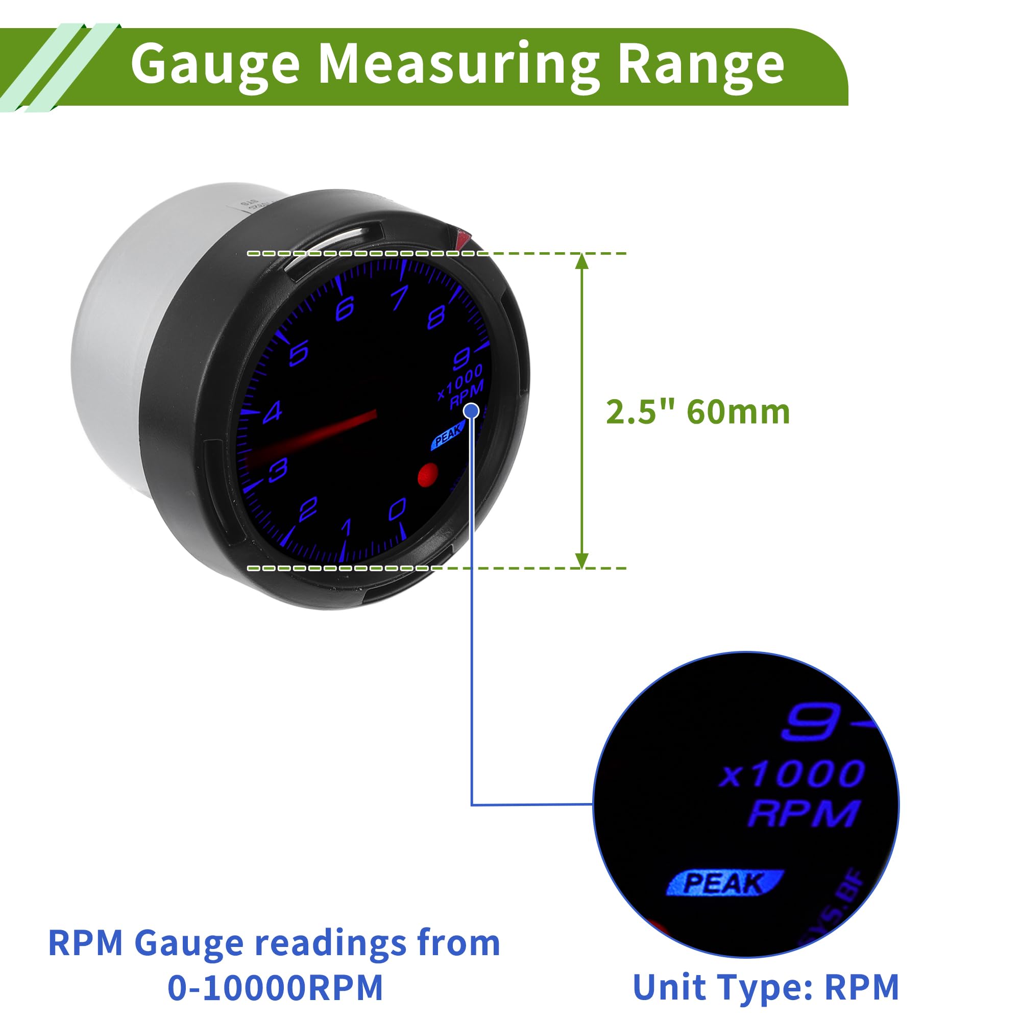 Tachimetro 60mm 1 Pezzo Universale Per Auto 12V 0-10000RPM