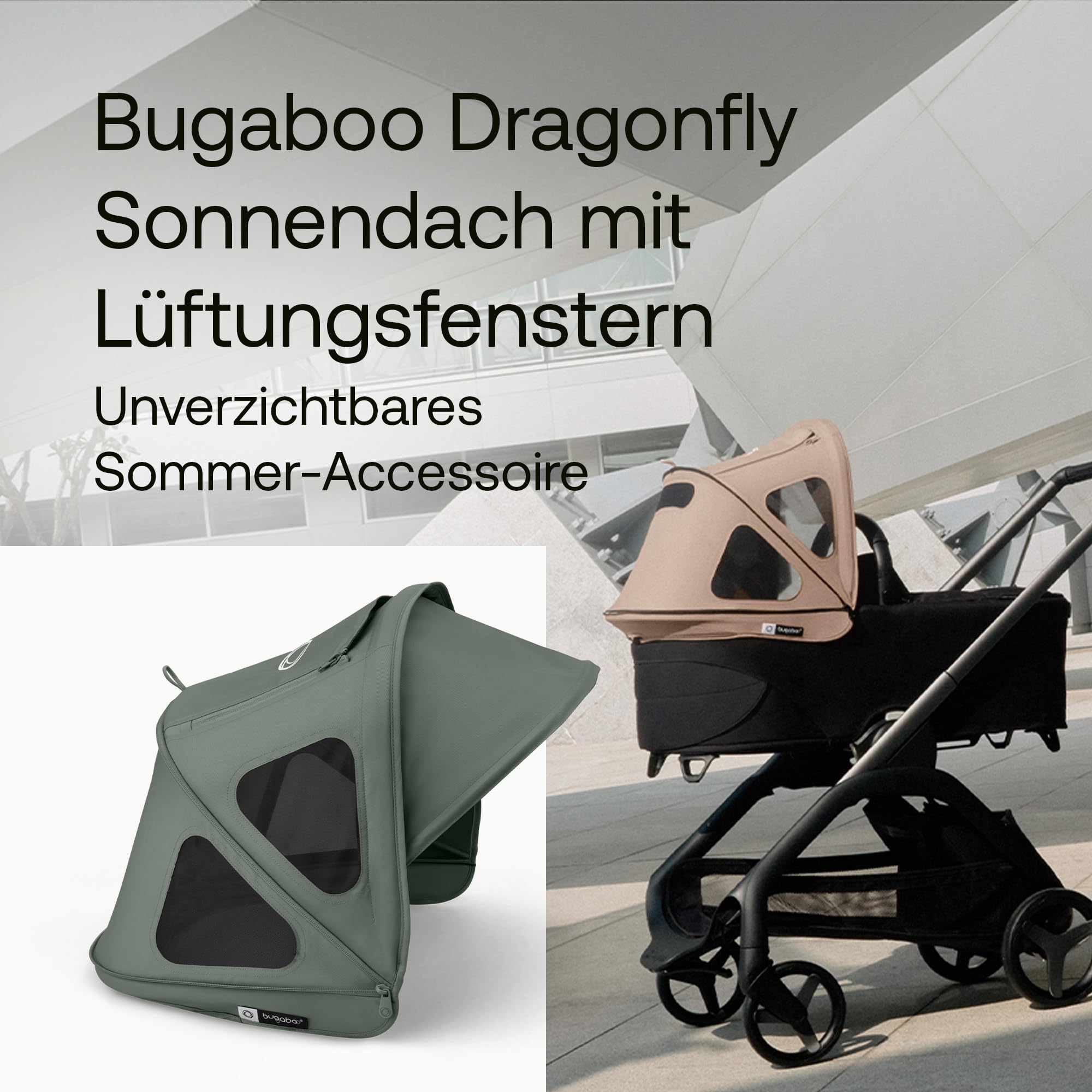 Bugaboo Dragonfly Sonnendach mit Lüftungsfenstern, ausziehbar, wasserabweisend, Forest Green