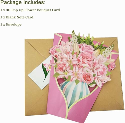 Miniatura 7 de KOWLOON Tarjetas de flores emergentes 3D, tarjetas emergentes de papel, ramo de flores de tamaño real de 12 pulgadas, tarjetas de felicitación de