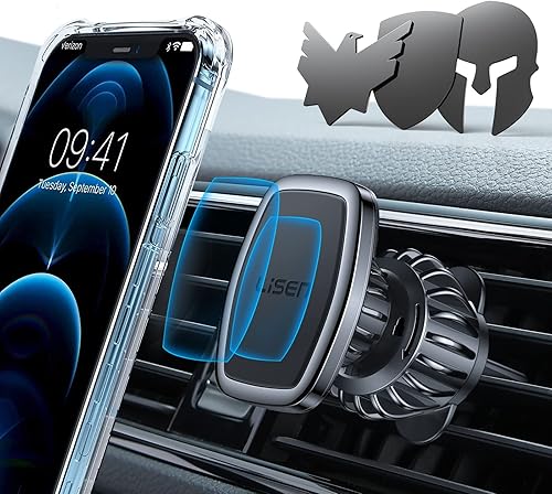 LISEN Soporte magnético para automóvil, fácil de instalar, 6 imanes fuertes, soporte para teléfono celular para iPhone 13, 12, 11 Pro Max, XR, X, 8,