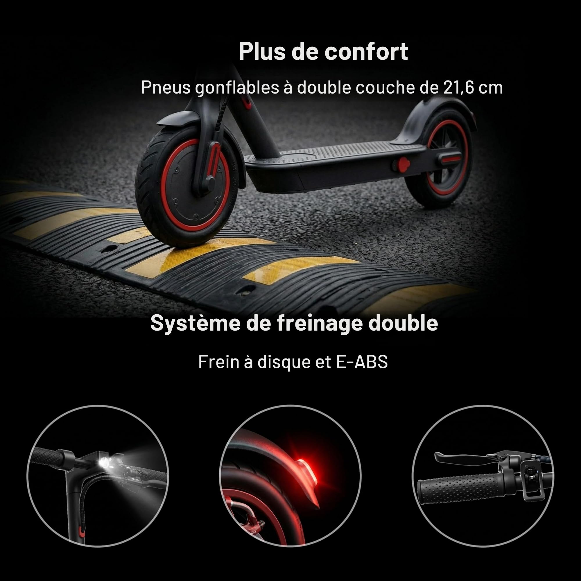 Trottinette électrique pliable pour adultes, portée de 20/40 km, pneu à plat de 21,6 cm, contrôle par application, double freinage