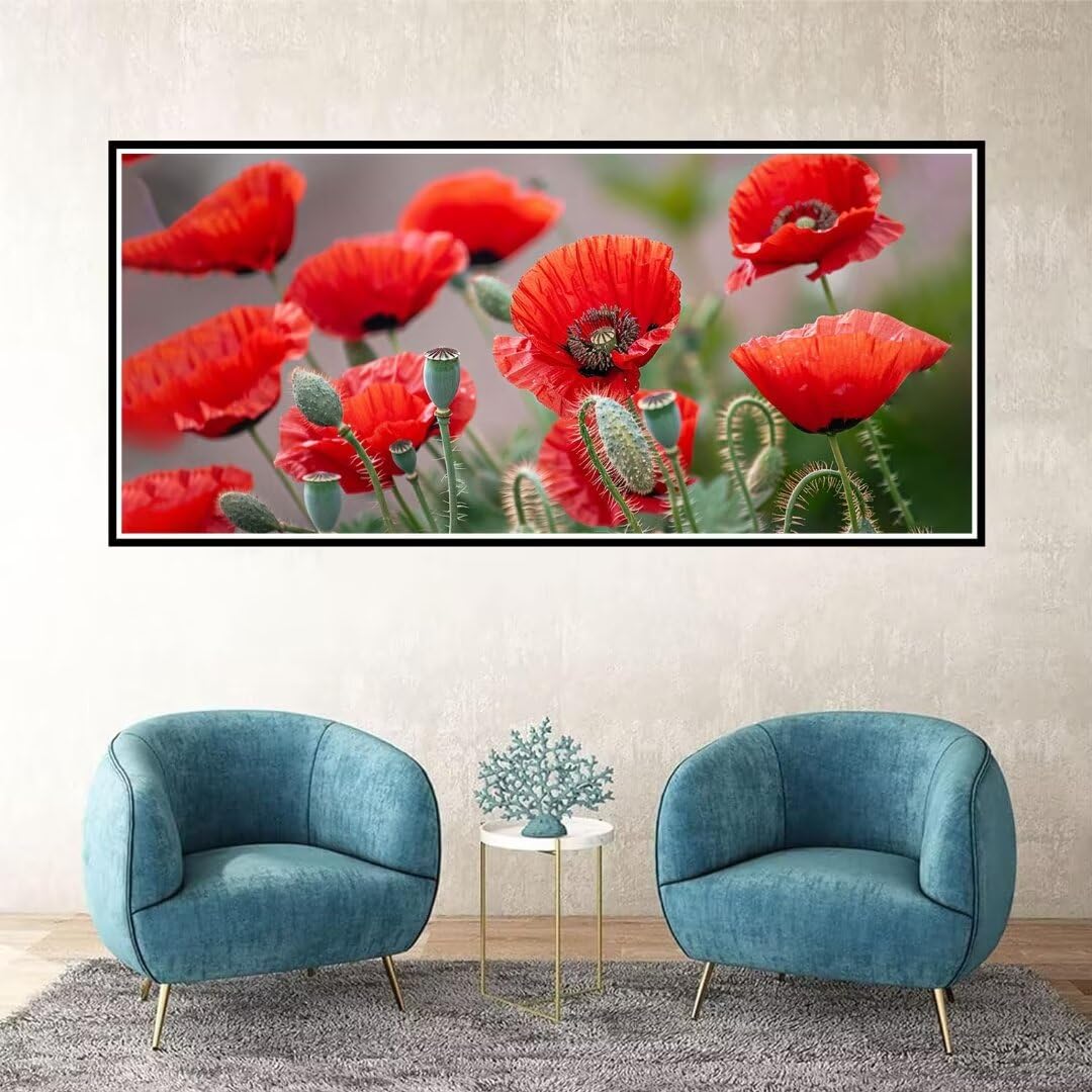 2 Pezzi papavero Pittura Diamante, 5D Diamond Painting fiore, 40x90cm Diamond Painting Grandi Dimensioni, Strass Ricamo a Punto Croce Kit Diamond Painting per Decorazioni Natalizie Casa e Regalo Z-3