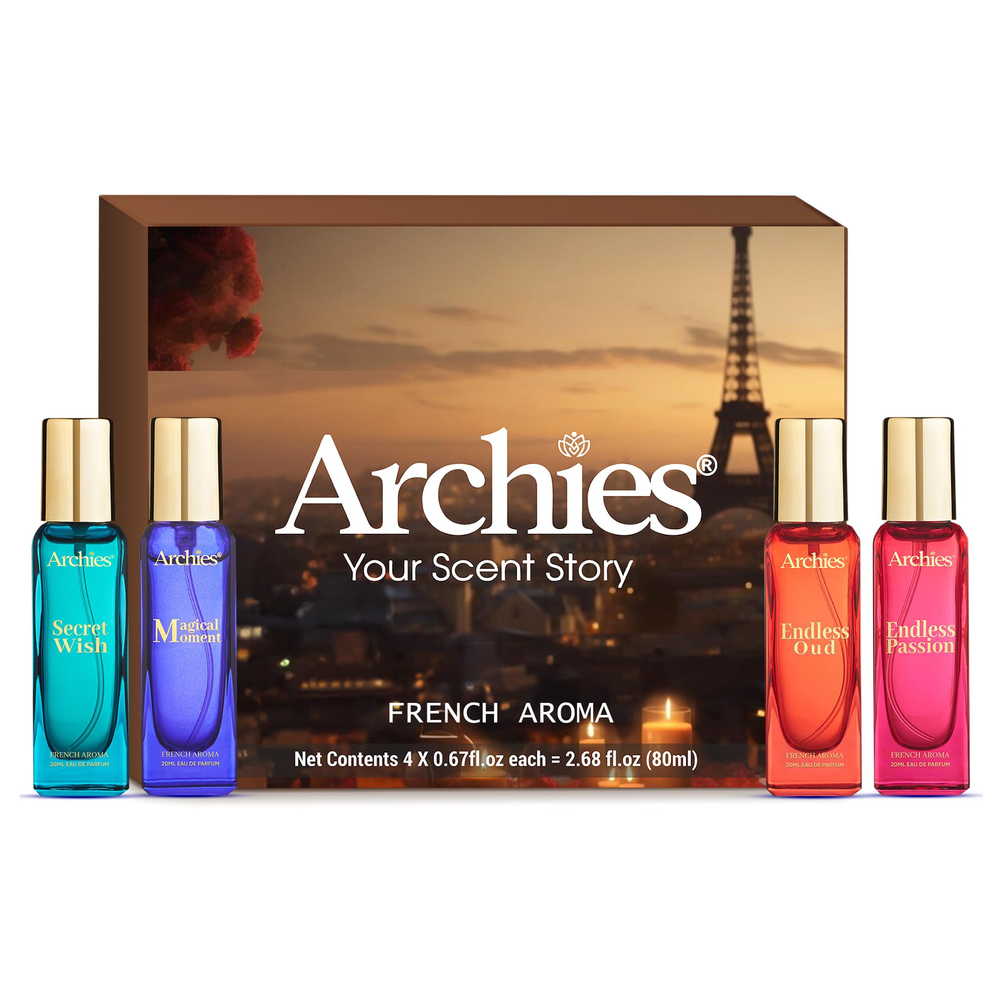 ARCHIES Luxury EDP Perfume Gift Set for Women | Premium & Long Lasting | French Fragrance Scent (20% High Parfume Concentrate) 4X20Ml | Gift for Her-image-37
