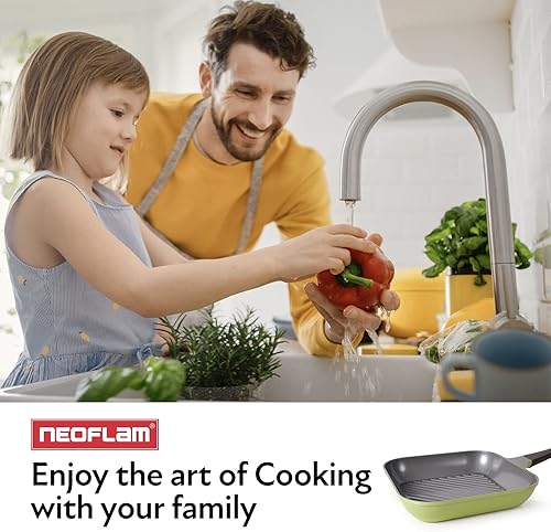 Miniatura 10 de Neoflam Eela - Parrilla cuadrada antiadherente de 11 pulgadas con crestas de corte, revestimiento de cerámica Ecolon sin PFOA para sartén, asar,