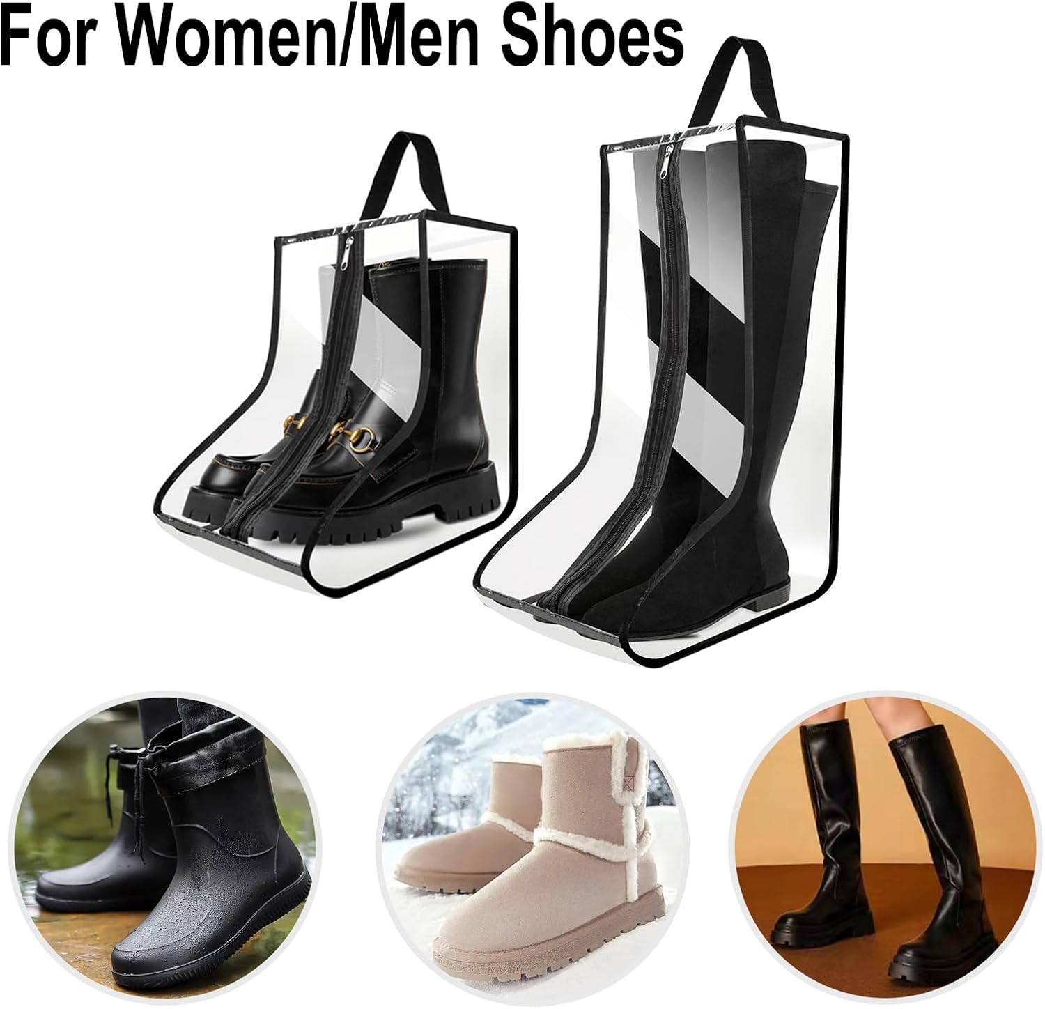 4Pack Boot Bags for Cowboy Boots Portable Tall Boot Storage Organizer Shoe Bags for Travel with Dust Covers (Clear Black) - Image 4