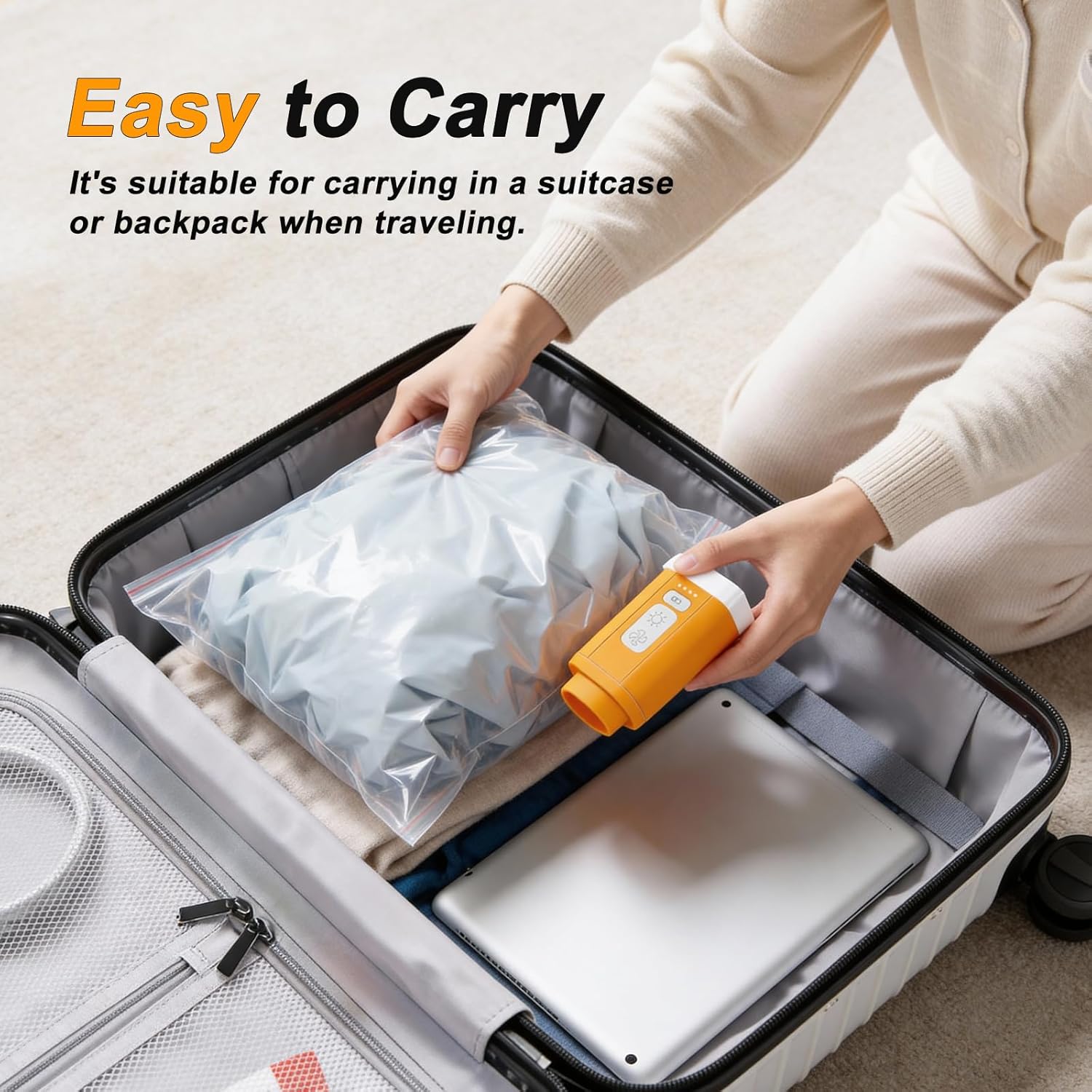 Portable Vacuum Storage Bag Pump, Travel Cordless Electric Rechargeable Compression Vacuum Pump for Various Vacuum Seal Bags, 3X Quick Deflator, 6.0 kPa & 600 L/min Pump for Clothes, Blanket, Luggage - Image 7