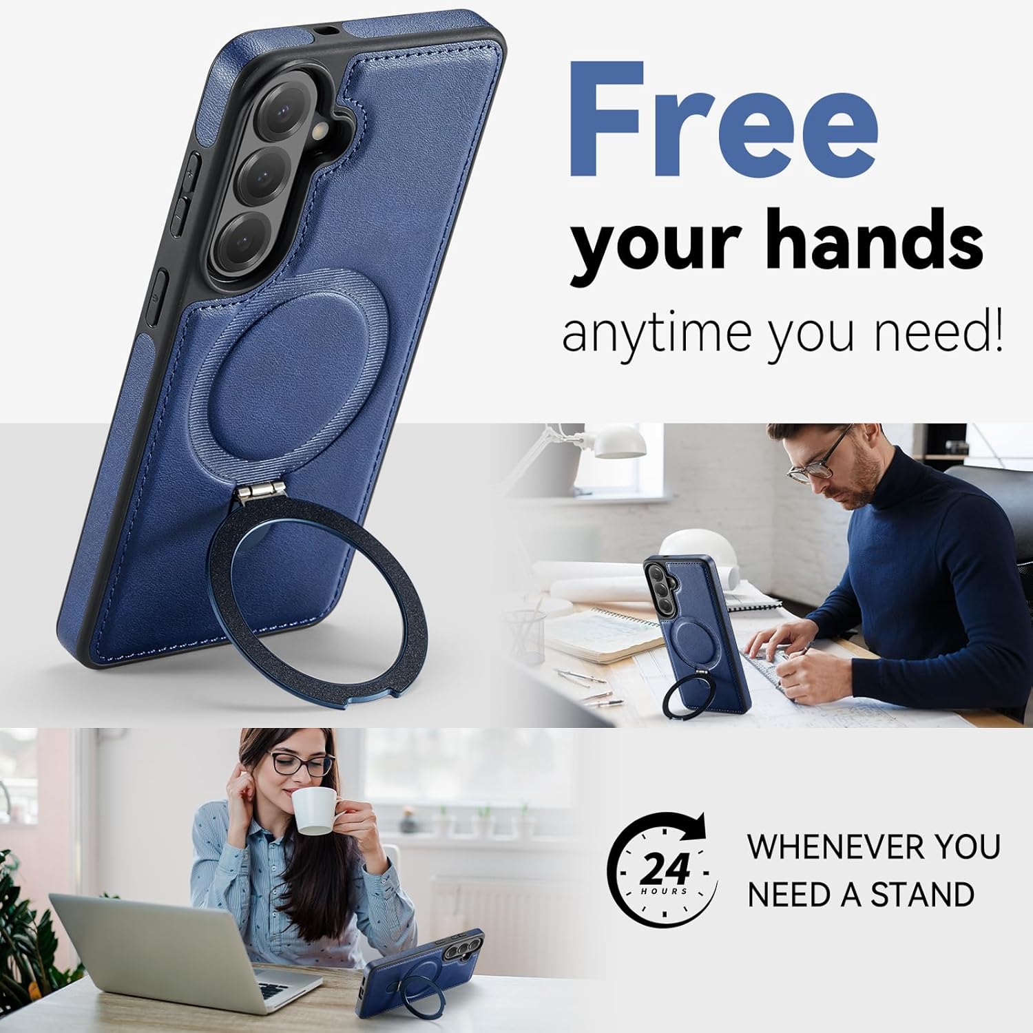 for Samsung Galaxy S26+ /S26 Plus Case with Stand Compatible with Magsafe, Slim PU Leather & Rubber Drop Proof Magnetic Kickstand Protective Phone Cases Cover for Galaxy S26+ 6.7", Blue