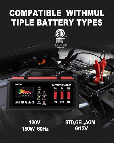 Miniatura 4 de NOONE Mantenimiento del cargador de batería de 1.25 amperios, cargador de batería inteligente automático de 12 V para barcos, motocicletas,