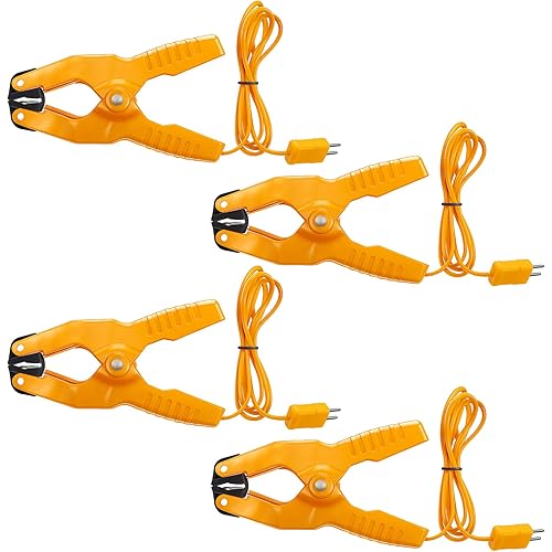 4 Pcs HVAC Temperature Clamp with Banana Plug Adapter, K Type Thermocouple Clamp Pipe Probe Sensor for HVAC and Multimeter, Temperature Sensor Probes Measures -40~392℉ for Heating and Cooling System