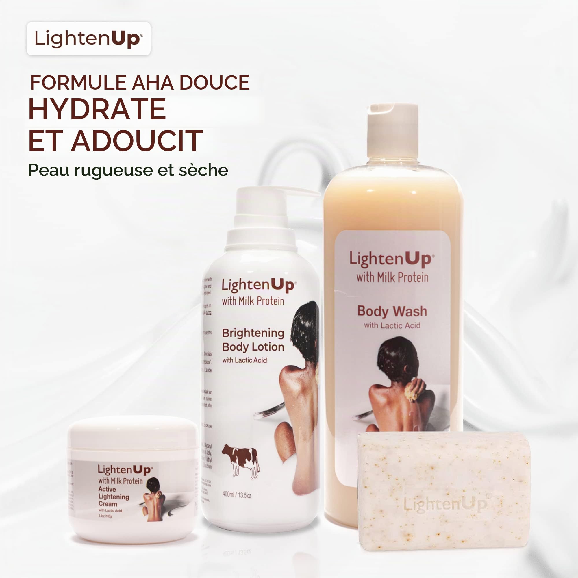 LightenUp, Lactic Acid Lotion | 13.5 Fl oz / 400ml | AHA Body Cream | Fade Dark Spots on Body, Knees, Armpit, Underarm | with Shea Butter, For Women and Men