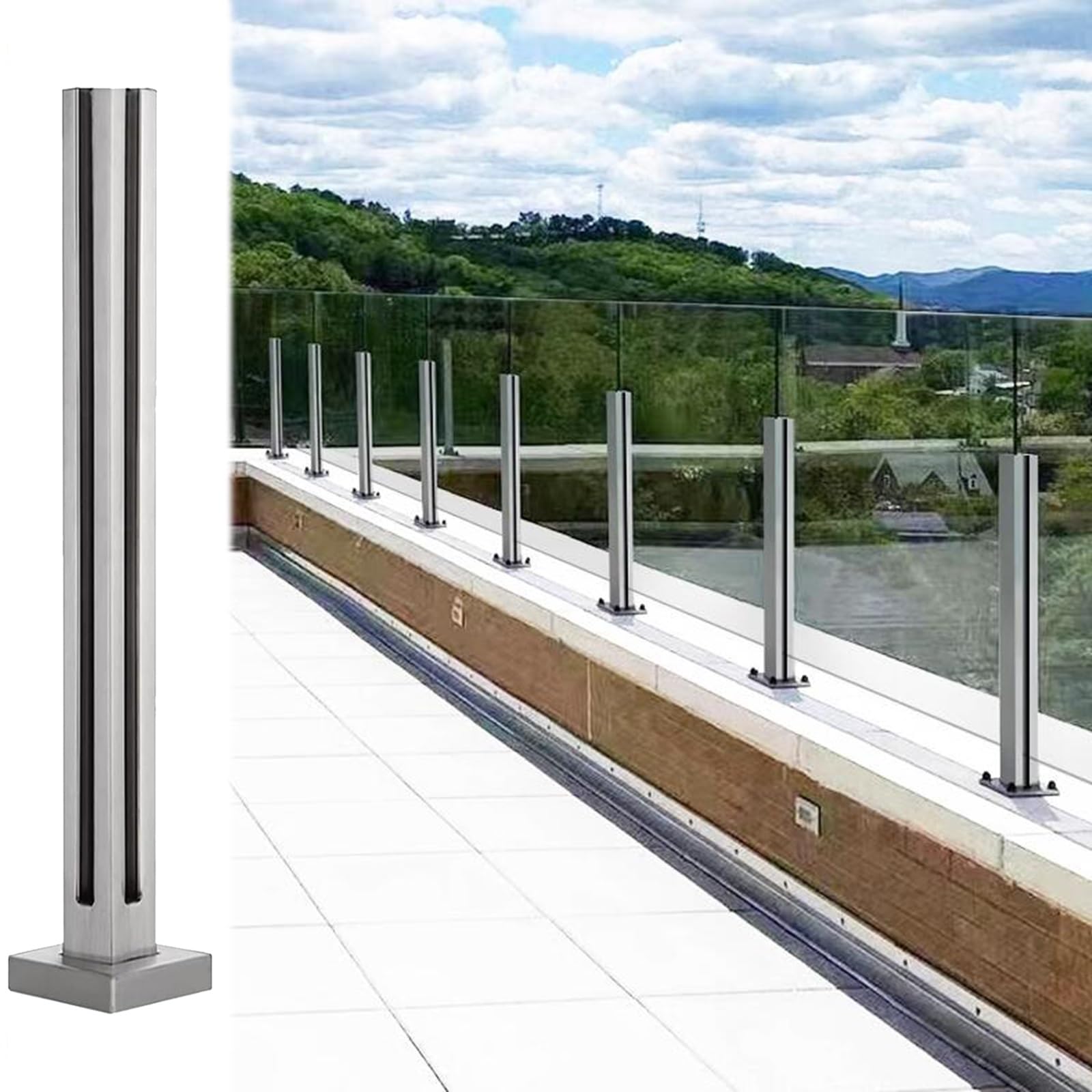 Poteau de garde-corps en verre moderne pour escalier à fixation carrée saphir