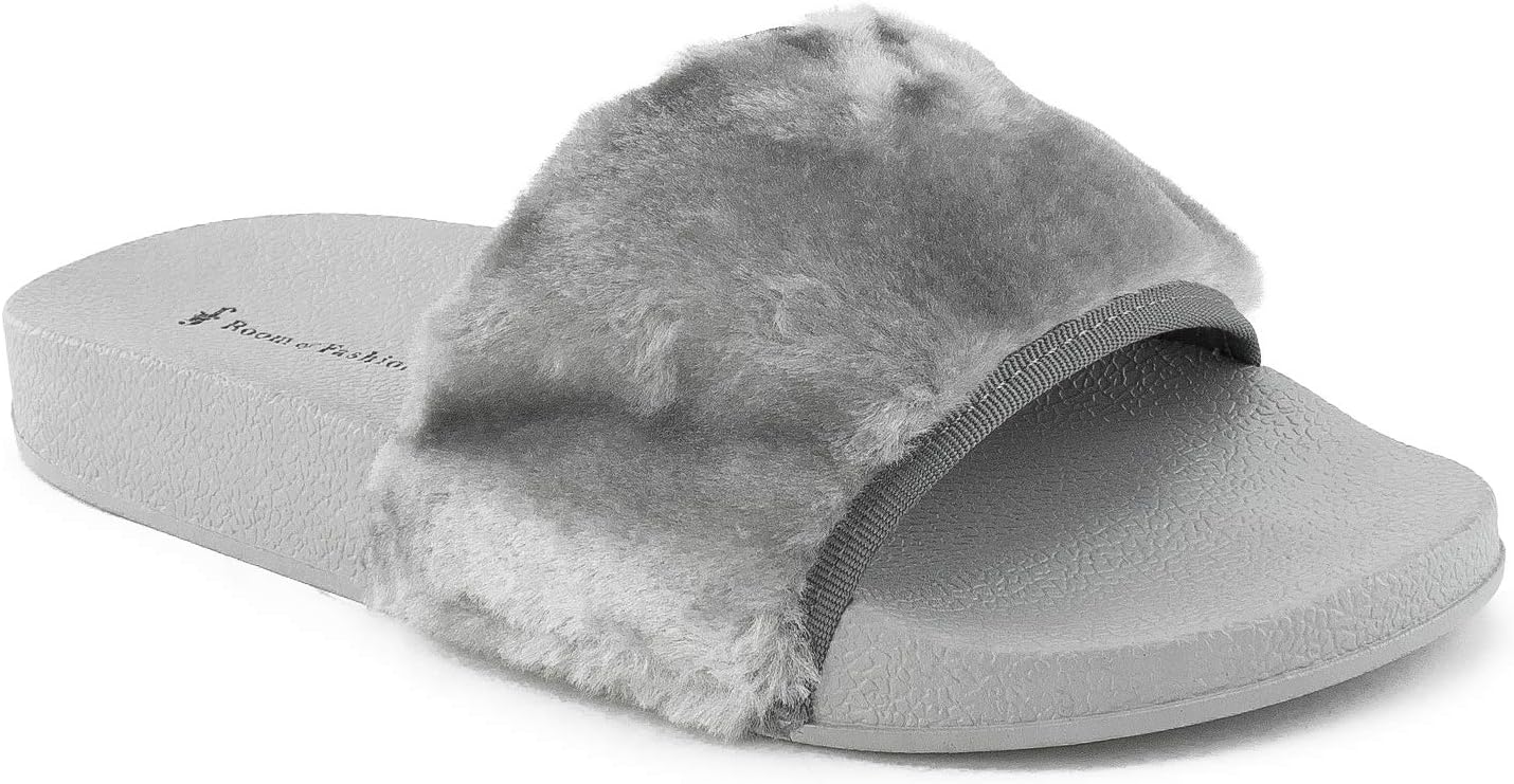 RF ROOM OF FASHION Women's Casual Wide Band Slip On Footbed Slides Sandals