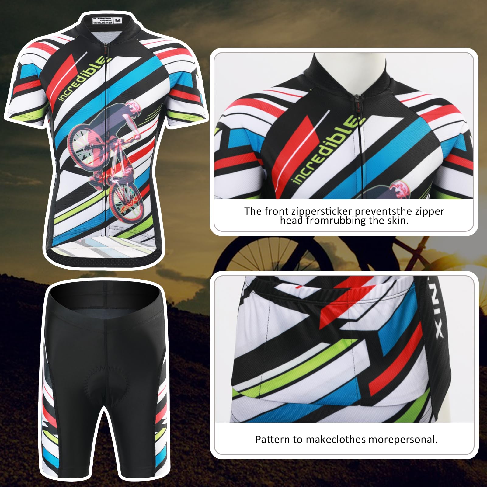 Traje de Ciclismo Niños Maillot Ciclismo de Secado Rápido Conjunto Ciclismo Camiseta Manga Corta y Shorts