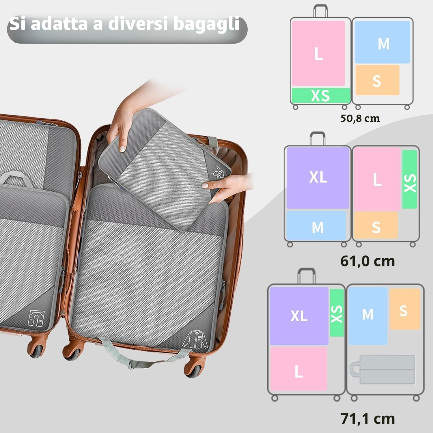 Organizer Valigia Salvaspazio, Set di 6 Compression Packing Cubes Organizer Viaggio, Ultraleggero Estensibile Compressione Organizzatori Valigia Viaggio Divisori Valigia per Viaggiare