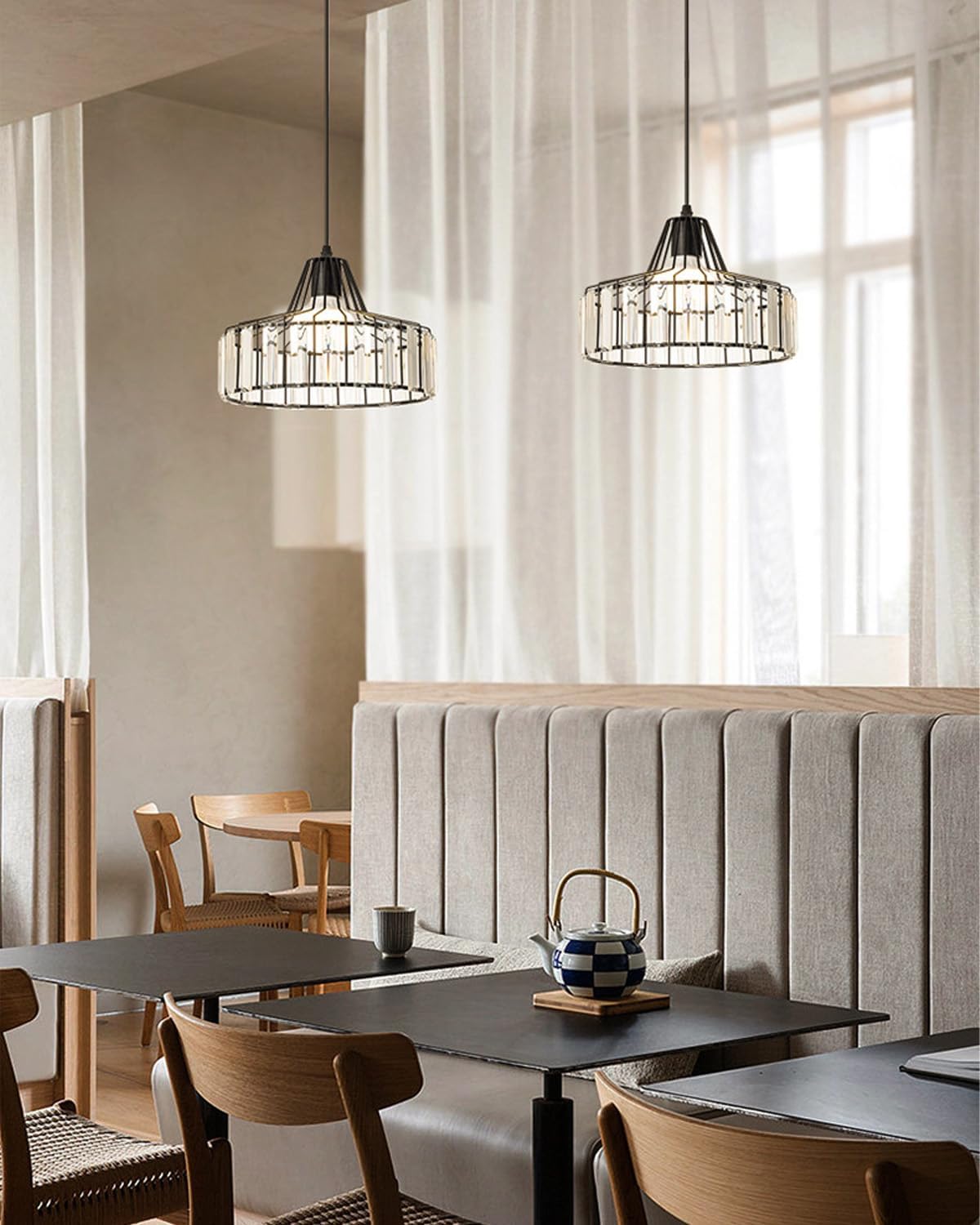 Modern Small Crystal Pendant Light, 1 Light Black Kitchen Island Pendant Lights Fixtures, Adjustable Hanging Chandelier for Farmhouse,Dining Room,Foyer,Living Room, Over Sink (E26)