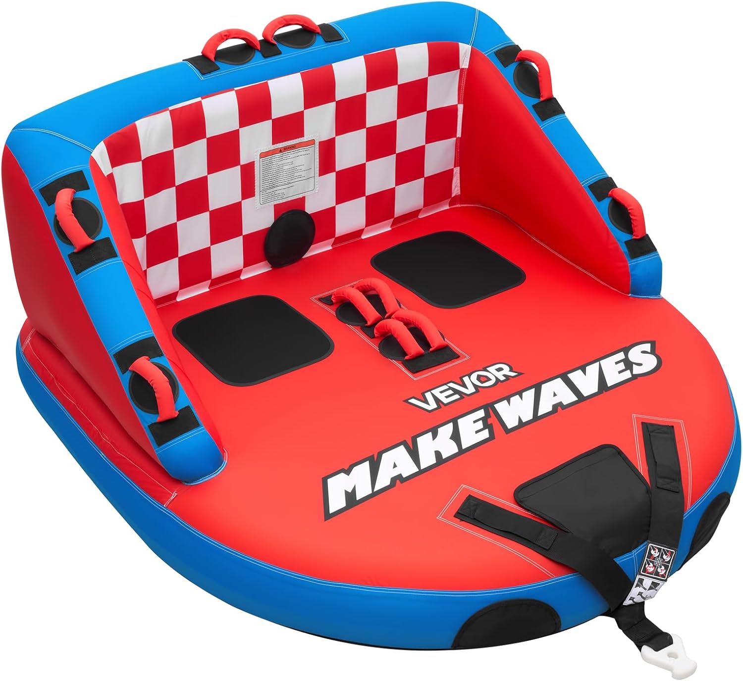 VEVOR Towable Tubes for Boating, 2-Rider Inflatable Towable Tube for Boat to Pull, 340 lbs Capacity Water Sports Boating Tubes - with Full Nylon Cover, Dual Tow Points, Safety Valve & Padded Handles