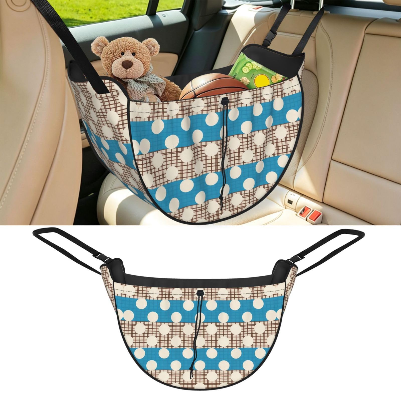 Cntdbu Black Dot Plaid Stripe Car Seat Organizer-Backseat Storage Bag For Travel