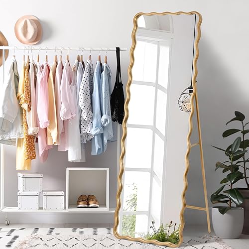 Miniatura 2 de Espejo de longitud completa de 22 x 65 pulgadas de oro cepillado con soporte, espejo de piso montado en la pared, grande, moderno, campo, adecuado