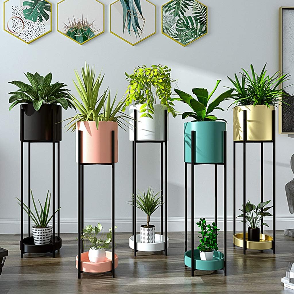2-Tier Iron Flower Racks/Plant Stand for Living Room Balcony Indoor/Outdoor Metal Standing Rack Garden Bonsai Display Shelf - Gold(S)