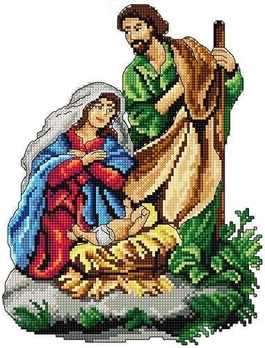 Crafting Spark Kit de punto de cruz en lienzo de plástico con nacimiento de Cristo. Precioso adorno de 7.09 x 9.45 pulgadas 155CS. Perfecto para