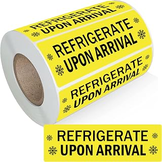 Refrigerate Upon Arrival Stickers 1x3 Inch Keep Refrigerated Food Packaging Warning Shipping Labels Keep Cold Food Service Pharmacy Stickers for Pharmacy Drug Stores (Yellow)