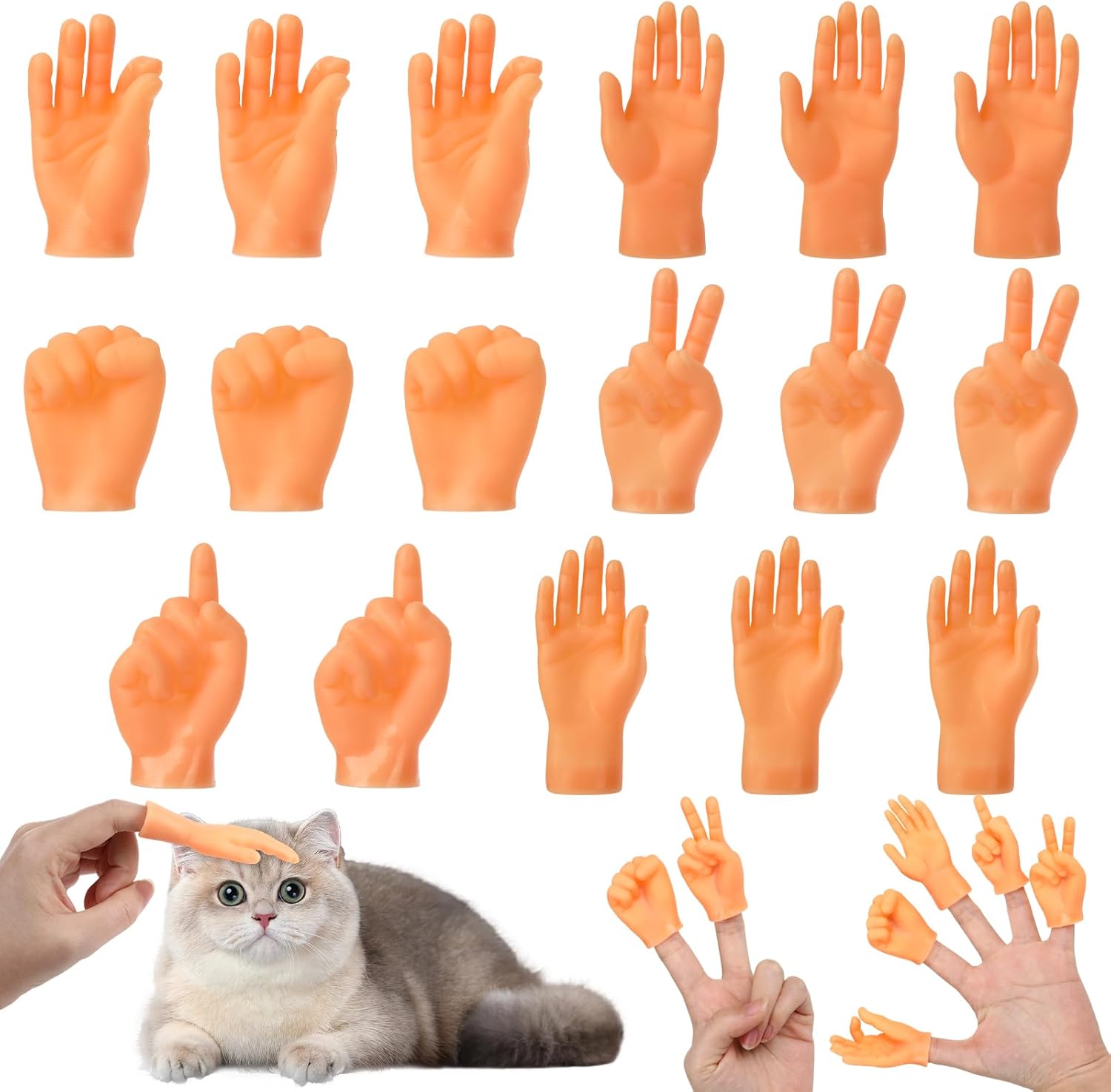 Pack of 20 Mini Hands, Mini Small Hands Finger Puppets, Interesting Mini Finger Puppets, Durable Rubber Material, Hands Finger Puppet Set for Pet, Games Party, Halloween, Joke Item for Children
