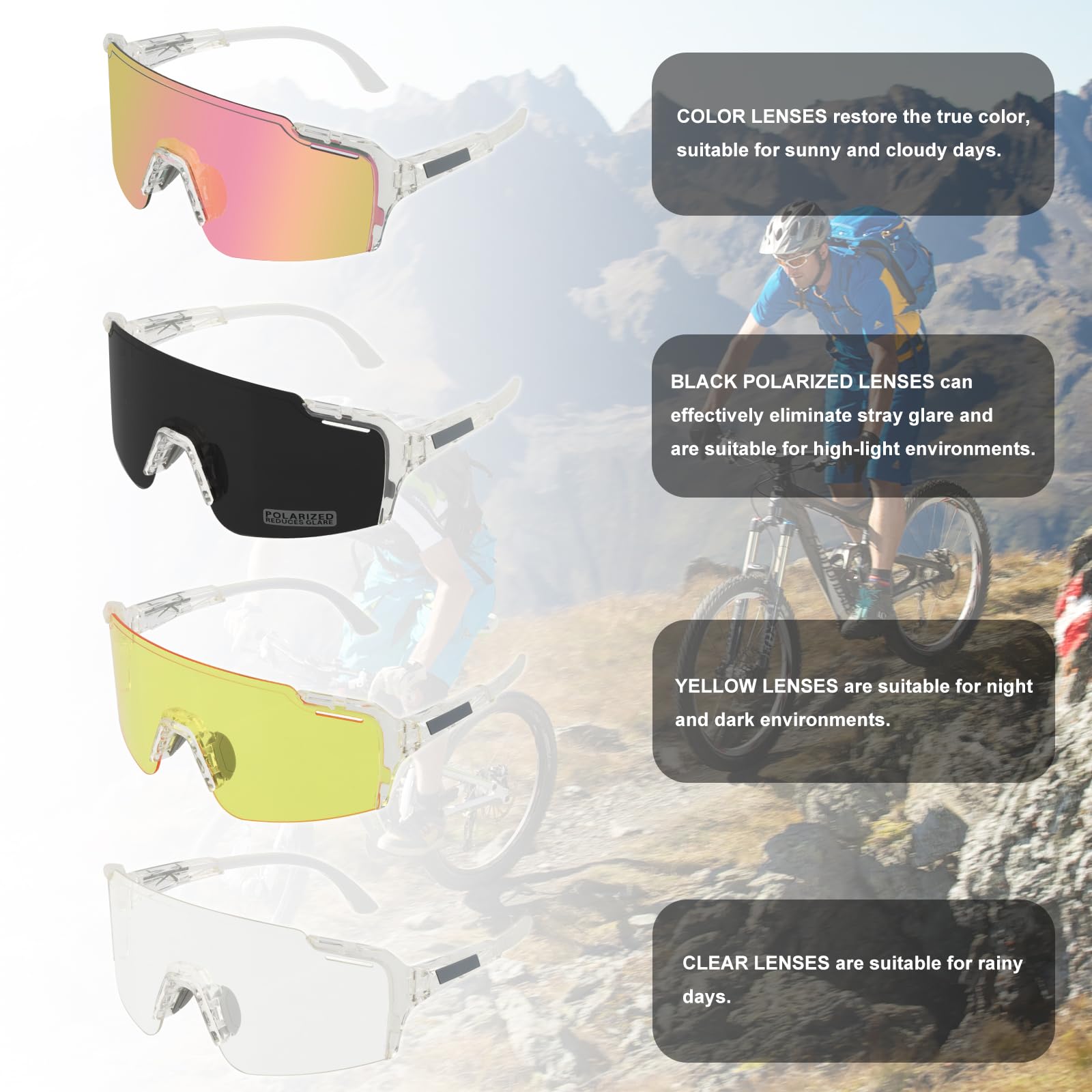 ToopMount Polarized Cycling Glasses, Sports Sunglasses with 2 Interchangeable Lenses - Image 3