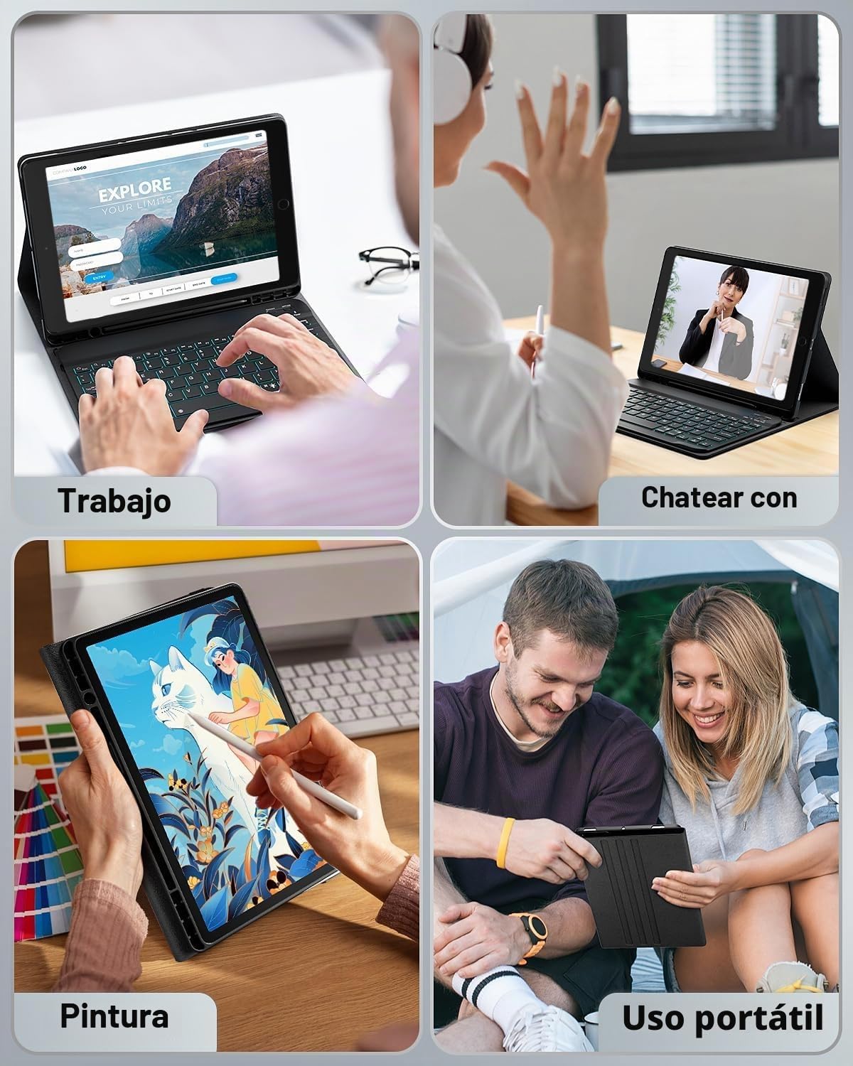 Funda con teclado para Samsung Galaxy Tab S11 Ultra / S10 Ultra / S9 Ultra / S8 Ultra de 14.6 pulgadas - Teclado magnético desmontable retroiluminado con 7 colores de arcoíris con soporte para
