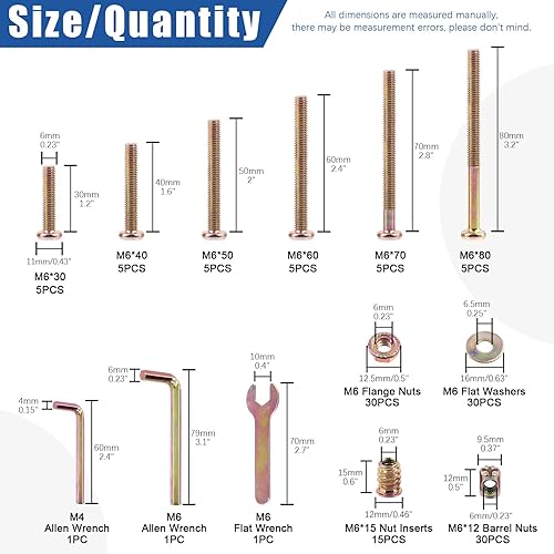 Miniatura 2 de Glarks Juego de 138 tornillos de repuesto para cuna M6, tornillos hexagonales M6 x 30405060703.150 in con tuercas, arandelas y herramientas para