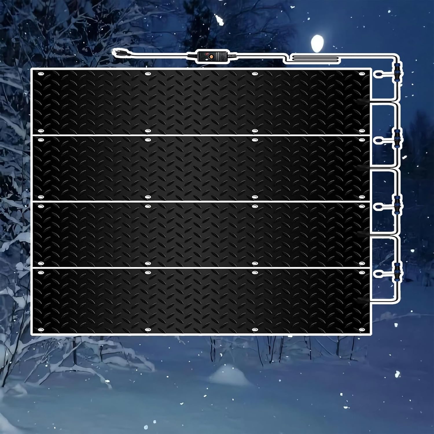 Heated snow and ice melting stair mats, outdoor heated snow and ice melting door mats, winter sidewalk heated outdoor mats, winter de-icing and ice melting products, anti-slip design(4 Pcs,30x60cm/12x
